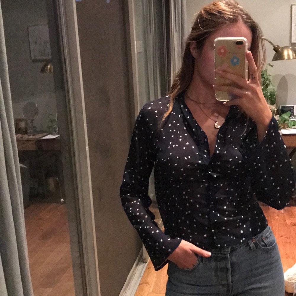 Sheer Star Pattern Button Up Cut Out Back - image 1